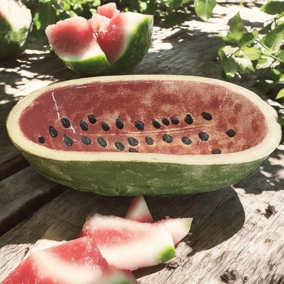 VINTAGE SERVING BOWL -- Watermelon, Deep, Long, Heavy, Food Safe, Never Used - Picture 1 of 9
